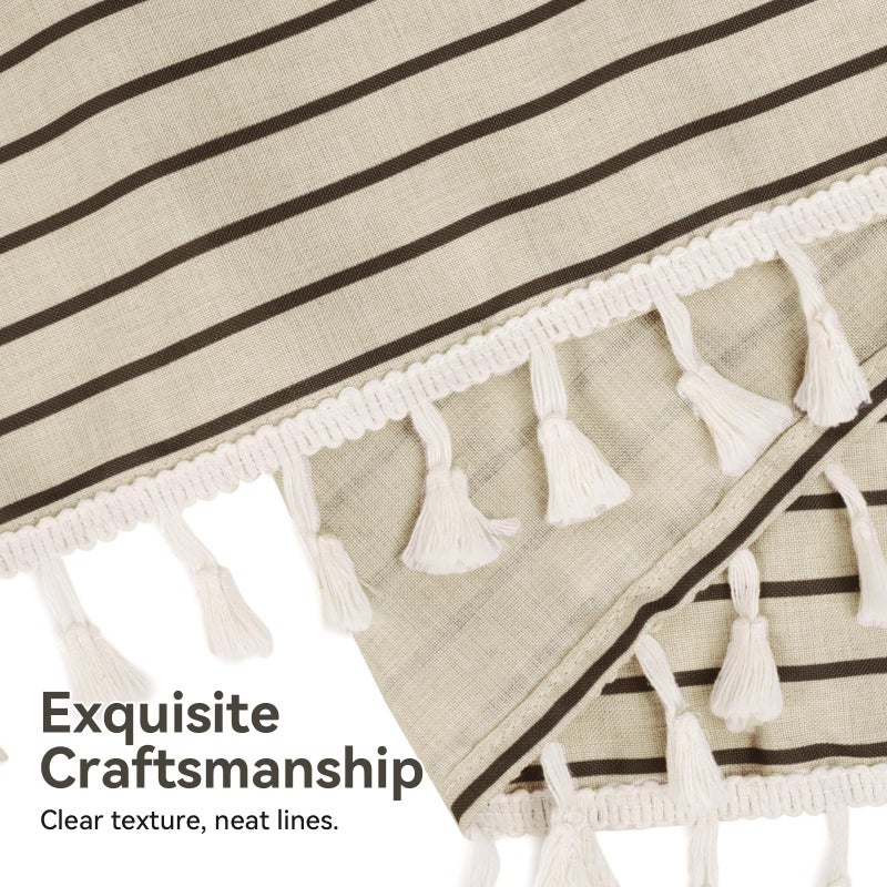 AmazerBath Farmhouse Shower Curtain  Striped Shower Curtain Linen Shower Curtain Boho Shower Curtain Rustic Tassel Shower Curtain Set with 12 Upgraded Clear Hooks for Bathroom  72""x72""  Brown - Image 3