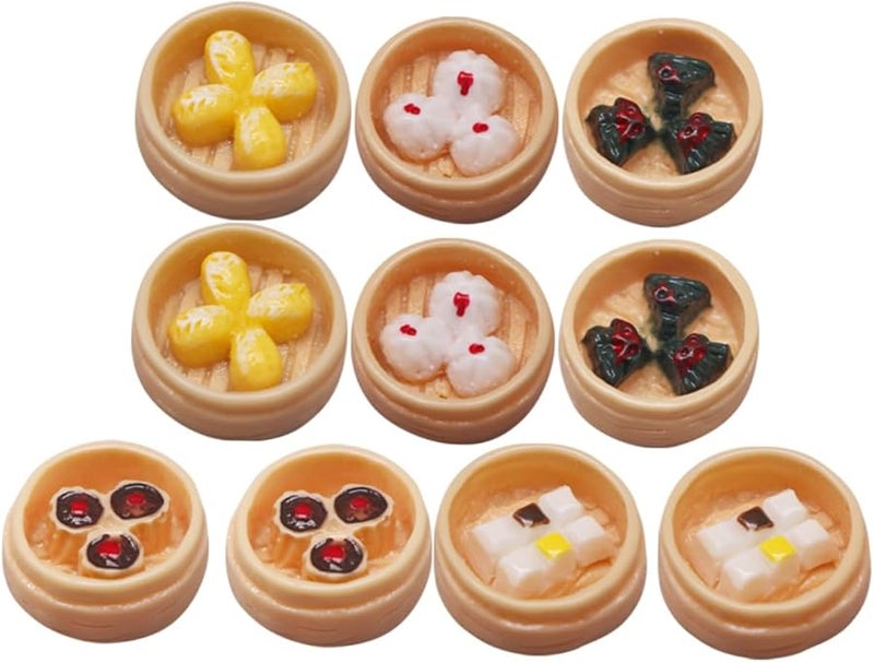 Miniature Steamed Food Models 10Pcs Realistic Colors Dollhouse Decor Teaching Aid - Image 1