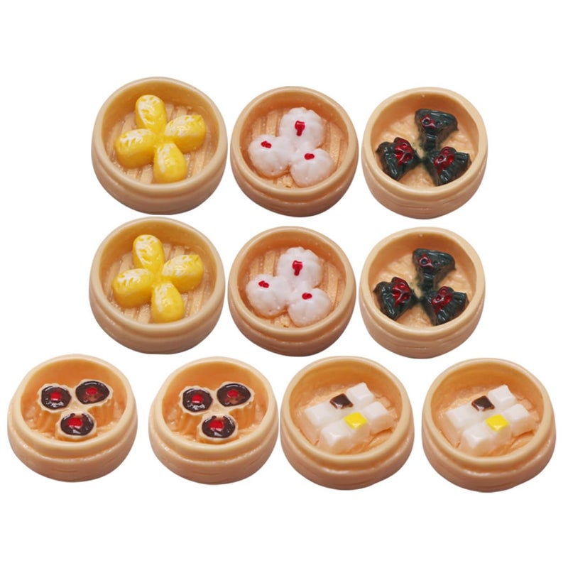 Miniature Steamed Food Models 10Pcs Realistic Colors Dollhouse Decor Teaching Aid - Image 2