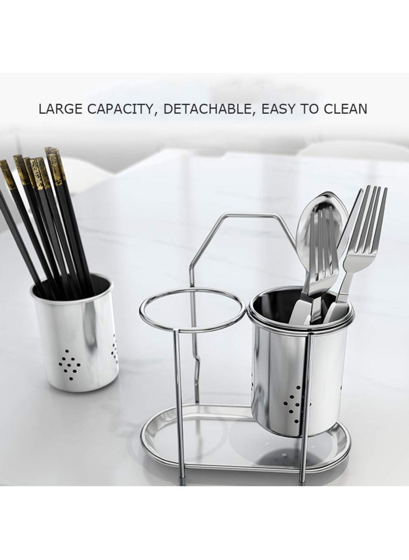 KASTWAVE - Kitchen Stainless Steel Utensil Holder, Wall Mounted Kitchen Utensil Rack with Drain Hole & Catch Basis for Kitchen Countertops, Stainless Steel Cooking Utensil Rack, Stylish Countertop Storage - Image 1