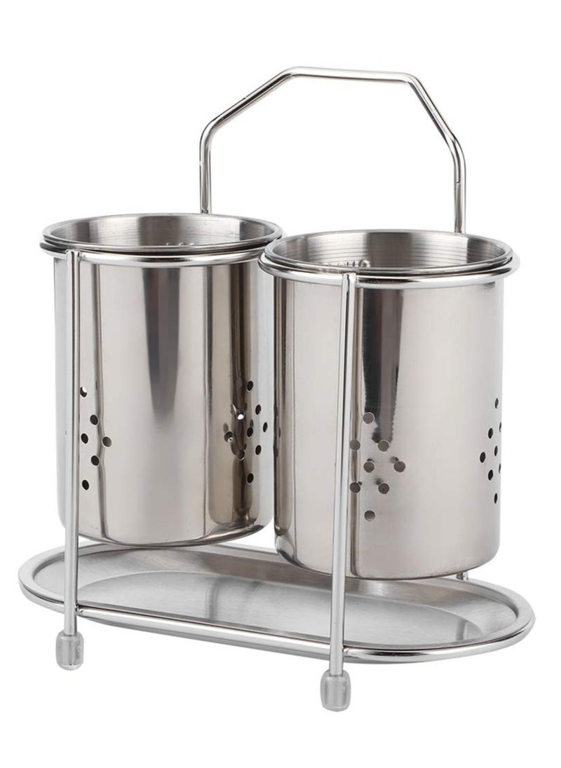 KASTWAVE - Kitchen Stainless Steel Utensil Holder, Wall Mounted Kitchen Utensil Rack with Drain Hole & Catch Basis for Kitchen Countertops, Stainless Steel Cooking Utensil Rack, Stylish Countertop Storage - Image 1