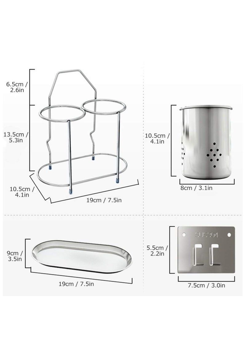 KASTWAVE - Kitchen Stainless Steel Utensil Holder, Wall Mounted Kitchen Utensil Rack with Drain Hole & Catch Basis for Kitchen Countertops, Stainless Steel Cooking Utensil Rack, Stylish Countertop Storage - Image 1