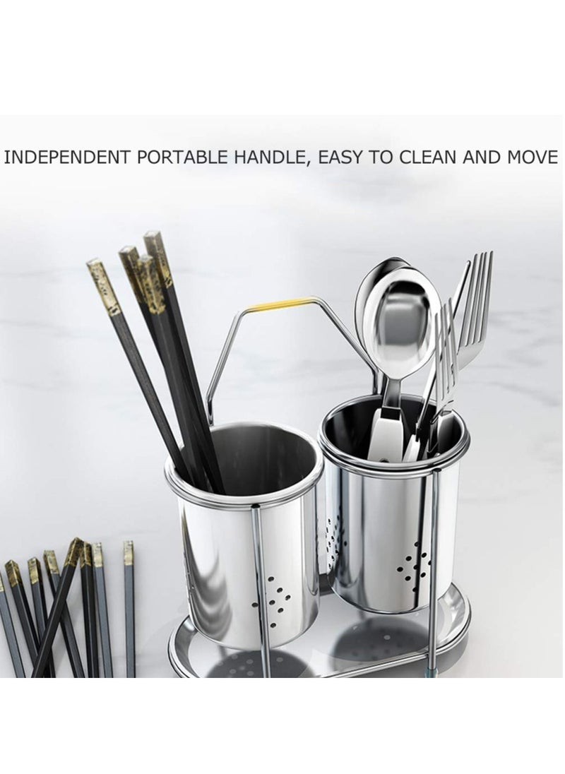 KASTWAVE - Kitchen Stainless Steel Utensil Holder, Wall Mounted Kitchen Utensil Rack with Drain Hole & Catch Basis for Kitchen Countertops, Stainless Steel Cooking Utensil Rack, Stylish Countertop Storage - Image 1