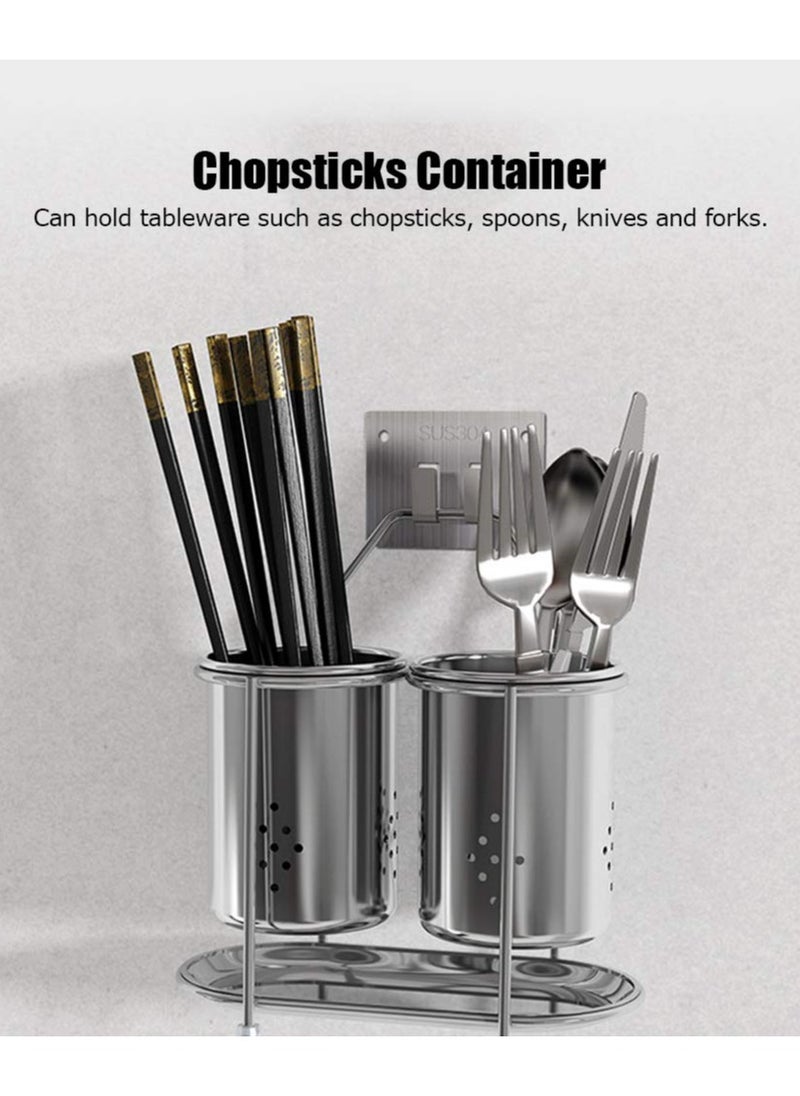 KASTWAVE - Kitchen Stainless Steel Utensil Holder, Wall Mounted Kitchen Utensil Rack with Drain Hole & Catch Basis for Kitchen Countertops, Stainless Steel Cooking Utensil Rack, Stylish Countertop Storage - Image 1