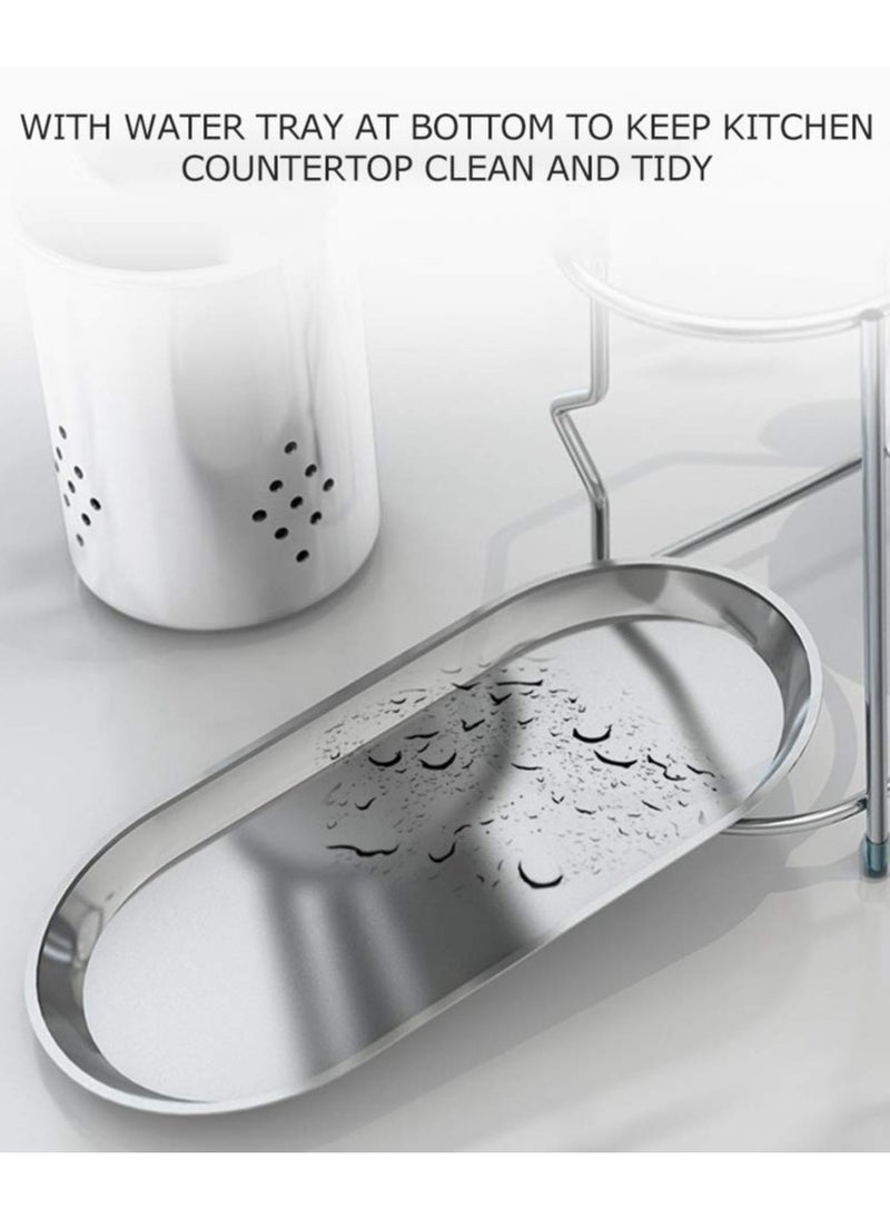 KASTWAVE - Kitchen Stainless Steel Utensil Holder, Wall Mounted Kitchen Utensil Rack with Drain Hole & Catch Basis for Kitchen Countertops, Stainless Steel Cooking Utensil Rack, Stylish Countertop Storage - Image 1