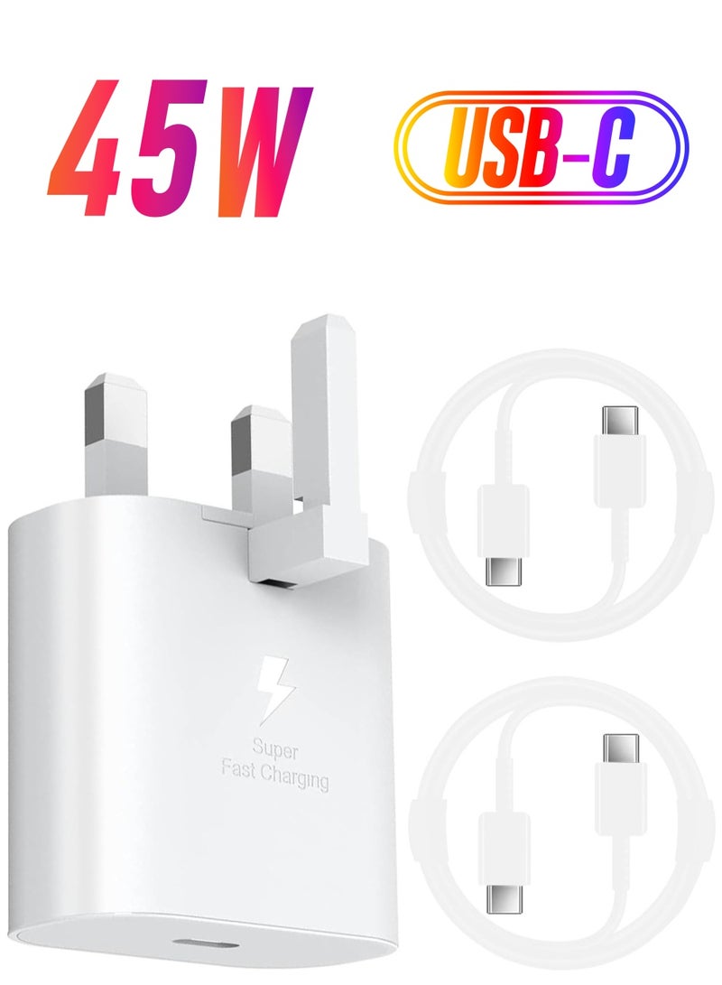 ELTRAZONE For Samsung 45w Fast Charger Type C Samsung Super Fast Charger 45W with 5FT USB-C Cable*2pcs, Android Charger for Samsung Galaxy S23 Ultra/S23/S23+/S22/S22 Ultra/S22+/Note 10/20/S20 (white-2pcs Cable) - Image 1
