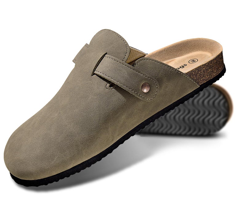 KEMISANT Men Clogs-Comfortable Suede Mules Slippers Sandals Nurse Potato Shoes Unisex-Cushioned Cork-Footbed(Taupe-14 Women/12 Men) - Image 1