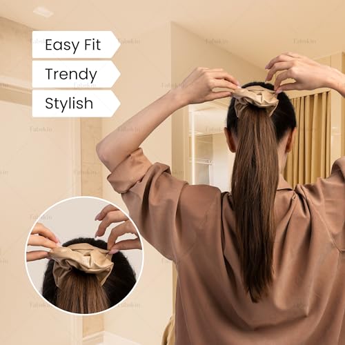 Fabskin Luxury Satin Scrunchies For Women and Girls | Stylish & Cute Hair Accessories Ties Scrunchies Ponytail Holders | Pack Of 3 (Light Pink, Blue & Green) - Image 4