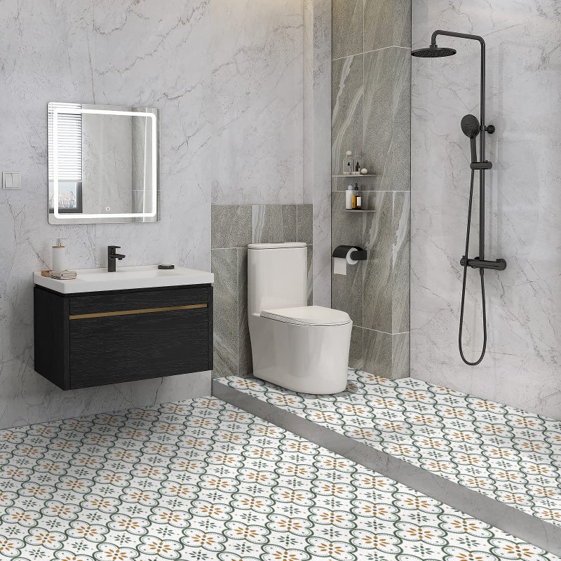 MORCART Peel & Stick Floor Tiles Self Adhesive Vinyl Flooring for Kitchen Bathroom Laundry Room Pet House Fireplasce 8"x8" 10 Sheets Removable Floor Stickers Home Decor DIY (Green) - Image 2