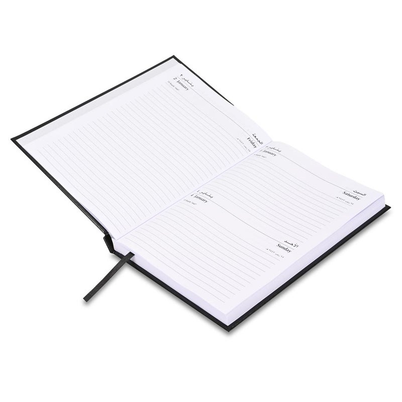 FIS 2026 A5 Diary, 148x210mm Size, Hard Cover Vinyl, 1 Day a Page Format, Saturday and Sunday Combined, English/Arabic, 60gsm White Paper, Black Cover-FSDI90AE26BK - Image 3