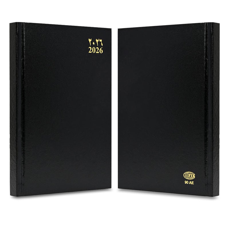 FIS 2026 A5 Diary, 148x210mm Size, Hard Cover Vinyl, 1 Day a Page Format, Saturday and Sunday Combined, English/Arabic, 60gsm White Paper, Black Cover-FSDI90AE26BK - Image 2