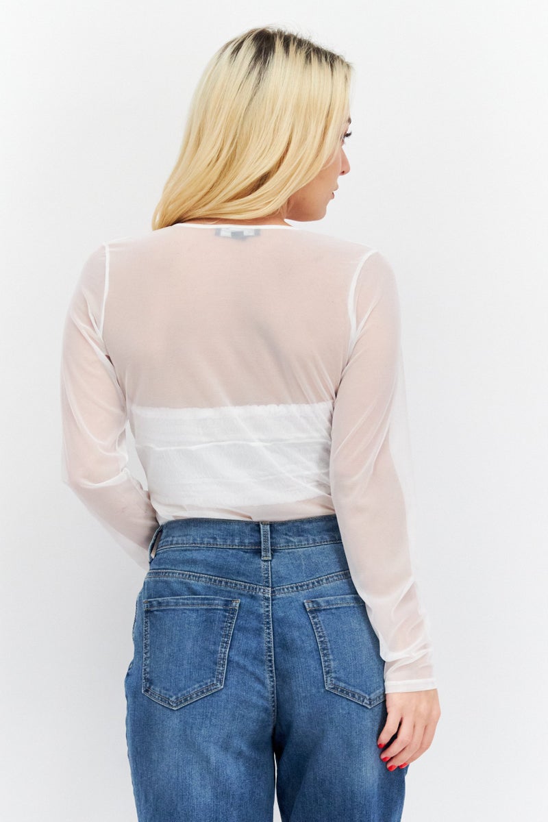 INC Women Textured Long Sleeve Bodysuit, Off White - Image 4