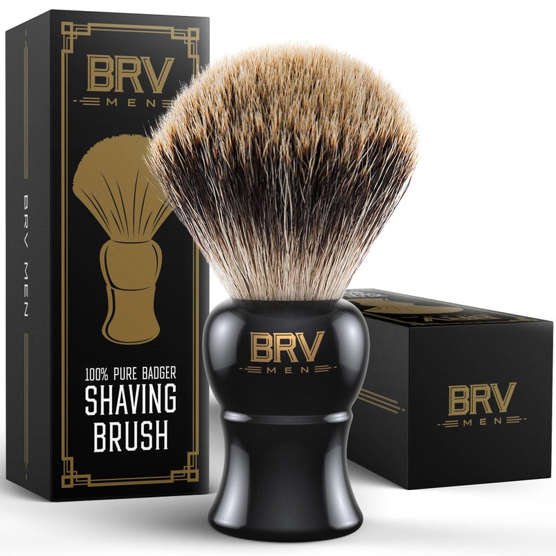 BRV MEN Pure Badger Shaving Brush LARGE 24mm knots Heavy Resin Handle Use with DoubleEdge Safety Razor Straight Razor and Shaving Bowl Black