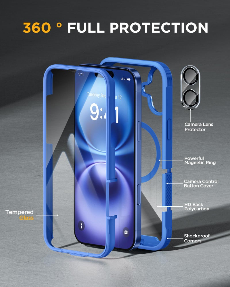 Miracase Magnetic for iPhone 16 Plus Case Full-Body Phone with Built-in Glass Screen Protector, [Compatible with MagSafe] Military Drop Proof 16 Plus Cover Bumper 6.7 inch, Blue - Image 2