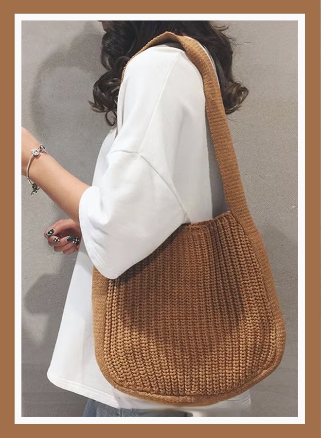 Canway Women Knitting Bag Large Capacity Tote Bag Messenger Bag Shoulder Bag Solid Color - Image 1