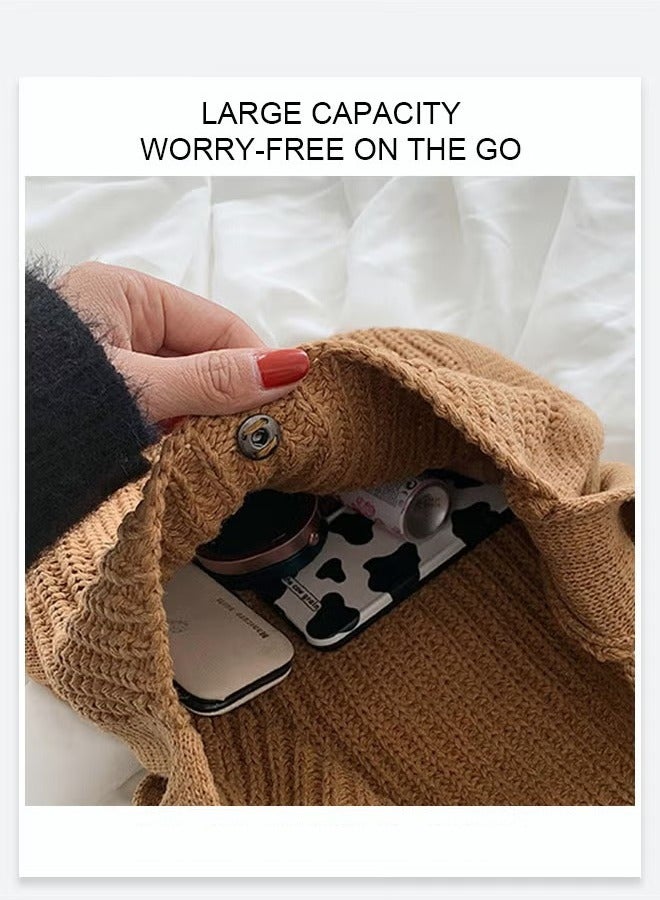 Canway Women Knitting Bag Large Capacity Tote Bag Messenger Bag Shoulder Bag Solid Color - Image 2