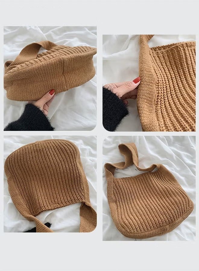 Canway Women Knitting Bag Large Capacity Tote Bag Messenger Bag Shoulder Bag Solid Color - Image 3