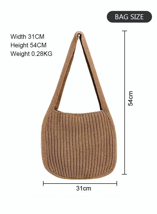 Canway Women Knitting Bag Large Capacity Tote Bag Messenger Bag Shoulder Bag Solid Color - Image 4
