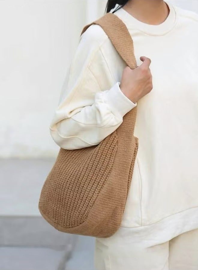 Canway Women Knitting Bag Large Capacity Tote Bag Messenger Bag Shoulder Bag Solid Color - Image 5