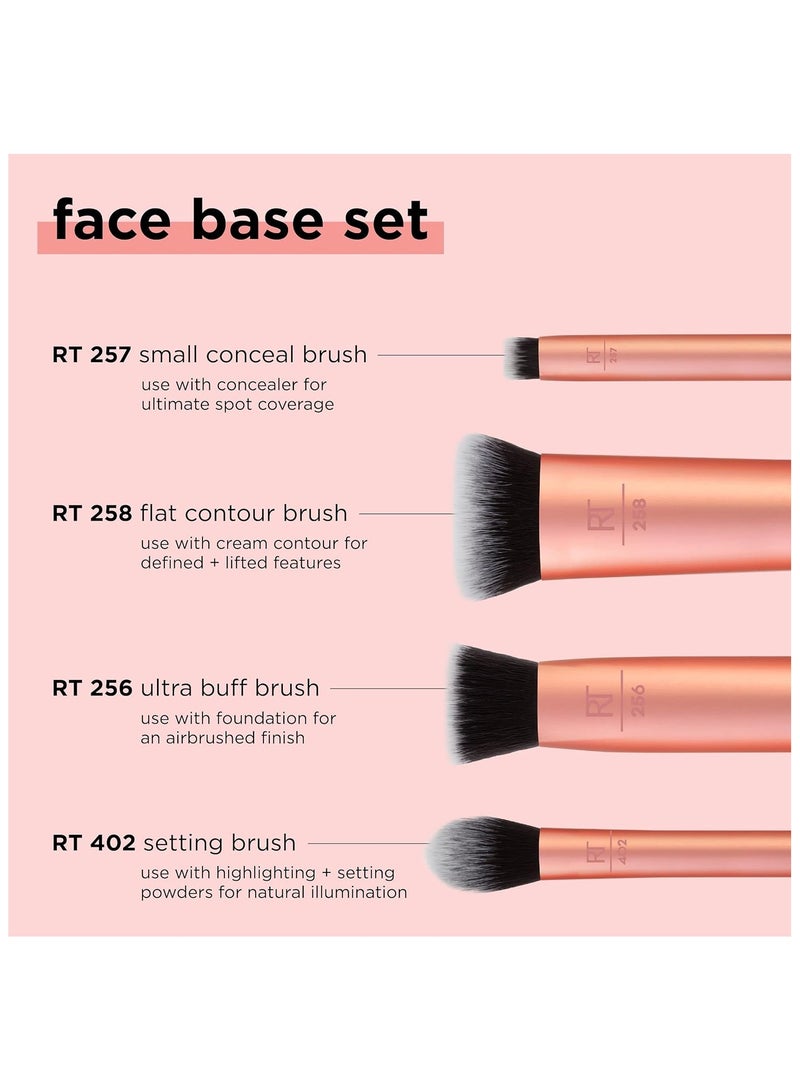REAL TECHNIQUES Face Base Makeup Brush Kit, For Concealer, Foundation, and Contour, Works With Liquid, Cream & Powder, For Blending & Buffing, Makeup Brush Set for Sculpting 4 Piece Set Orange - Image 3