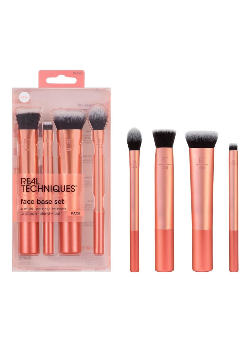 REAL TECHNIQUES Face Base Makeup Brush Kit, For Concealer, Foundation, and Contour, Works With Liquid, Cream & Powder, For Blending & Buffing, Makeup Brush Set for Sculpting 4 Piece Set Orange - Image 1