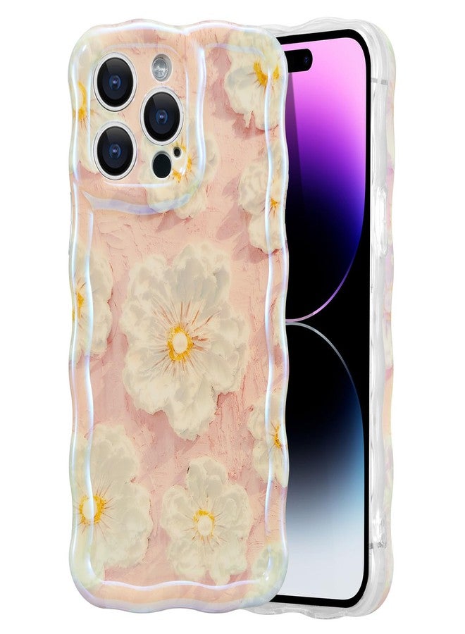 EYZUTAK جراب EYZUTAK لهاتف iPhone 15 Pro Max، بنمط زهور ملون مستوحى من لوحات زيتية عتيقة، بنقشة ليزر لامعة وحواف مموجة لطيفة، غطاء هاتف أنيق ومتين من مادة TPU، مناسب للفتيات والسيدات - لون وردي فاتح - Image 1