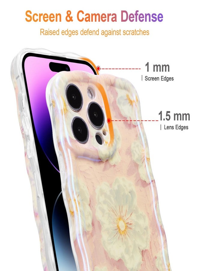 EYZUTAK جراب EYZUTAK لهاتف iPhone 15 Pro Max، بنمط زهور ملون مستوحى من لوحات زيتية عتيقة، بنقشة ليزر لامعة وحواف مموجة لطيفة، غطاء هاتف أنيق ومتين من مادة TPU، مناسب للفتيات والسيدات - لون وردي فاتح - Image 4