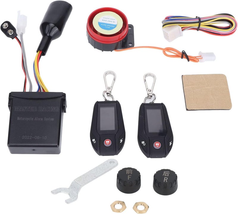 Motorcycle Anti Theft Alarm Motorcycle Alarm System PKE Sensing LCD Display Multifunction Anti Theft Device for ATV Offroad Vehicle (Black Case with Tire Pressure Monitor Sensor) - Image 1