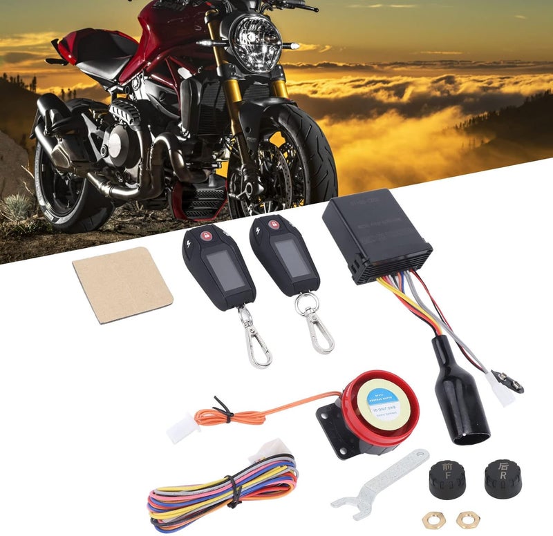 Motorcycle Anti Theft Alarm Motorcycle Alarm System PKE Sensing LCD Display Multifunction Anti Theft Device for ATV Offroad Vehicle (Black Case with Tire Pressure Monitor Sensor) - Image 2
