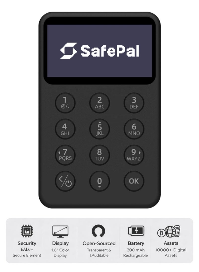 SafePal X1 Hardware Wallet | High-Speed Crypto Cold Storage with 12-Button Keypad, 1.8" Large Screen, Bluetooth 5.0, EAL6+ Secure Element, Open Source, Supports 100+ Blockchains & NFTs - Black - Image 1