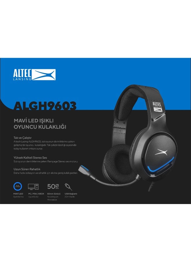 ALGH9603 Gaming Headset - Mesh Earcups - Noise Cancelling Microphone - Inline Volume Control - Breaded Cable
