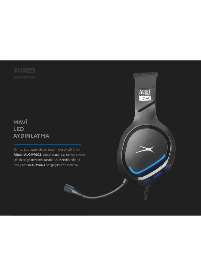 ALGH9603 Gaming Headset - Mesh Earcups - Noise Cancelling Microphone - Inline Volume Control - Breaded Cable