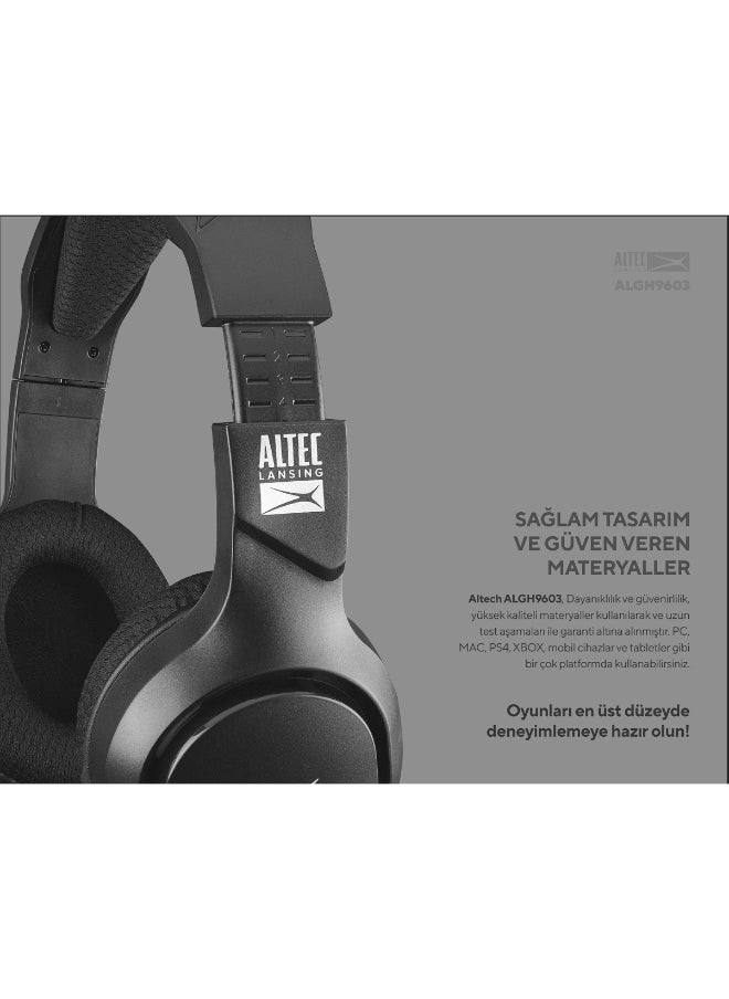 ALGH9603 Gaming Headset - Mesh Earcups - Noise Cancelling Microphone - Inline Volume Control - Breaded Cable