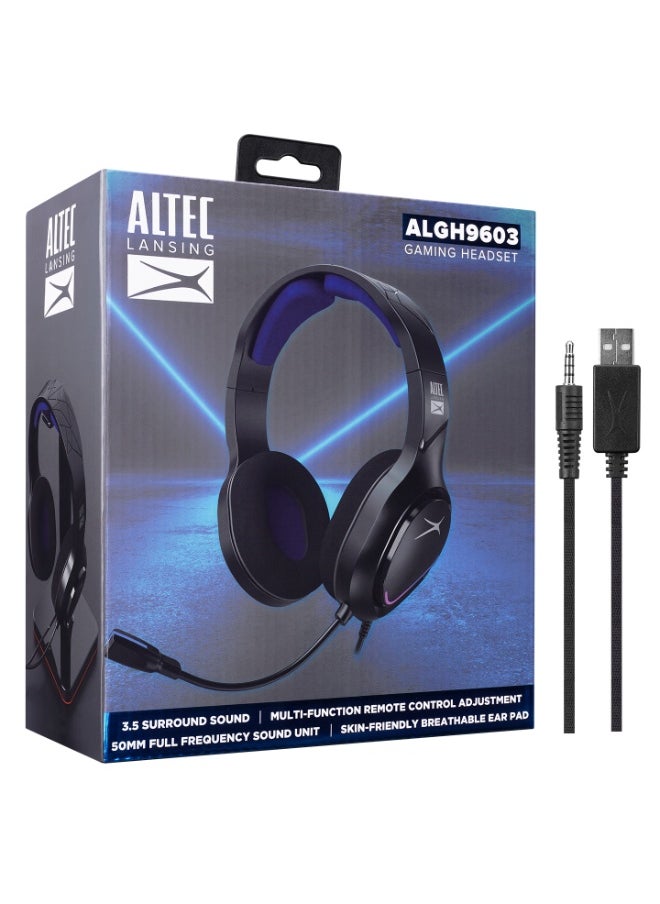 ALGH9603 Gaming Headset - Mesh Earcups - Noise Cancelling Microphone - Inline Volume Control - Breaded Cable