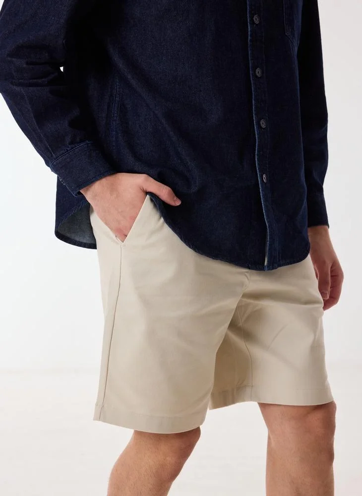 Ashita Fernandes  Orin Men’s Beige Relaxed Fit Shorts – 100% Cotton Solid Knee Length Shorts | Lightweight Smart Casual Waist Button Shorts for Men | Best Price UAE