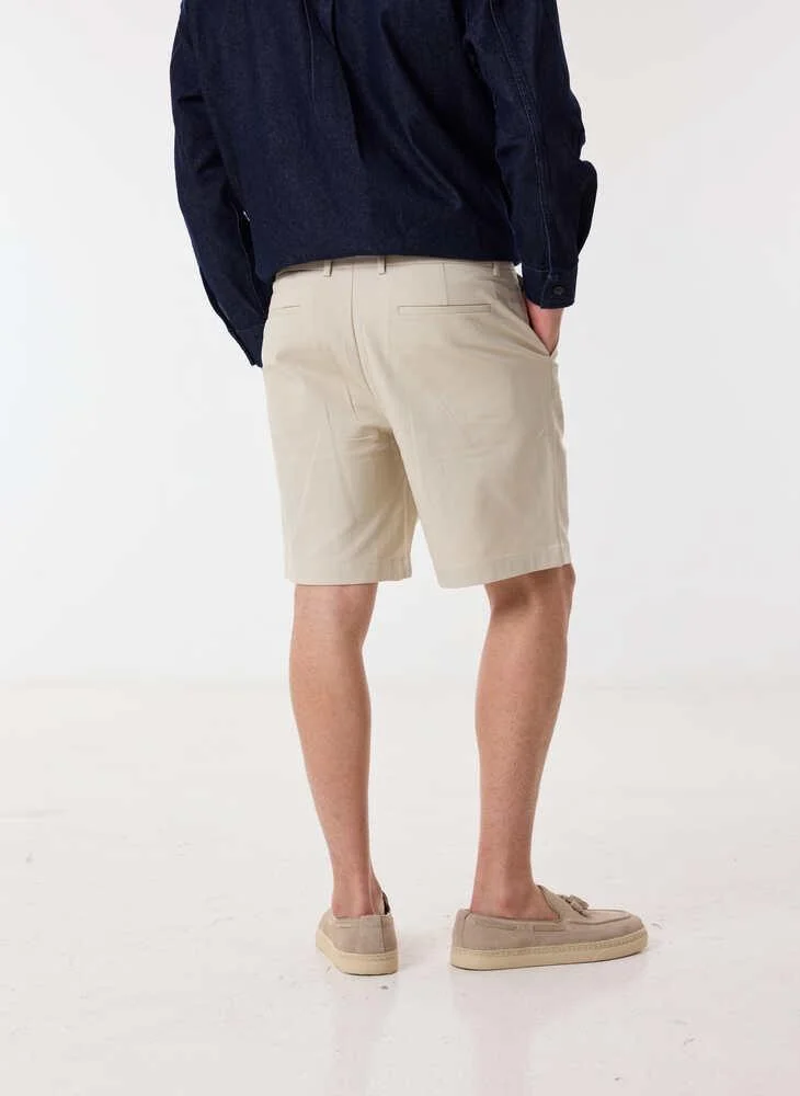 Ashita Fernandes  Orin Men’s Beige Relaxed Fit Shorts – 100% Cotton Solid Knee Length Shorts | Lightweight Smart Casual Waist Button Shorts for Men | Best Price UAE
