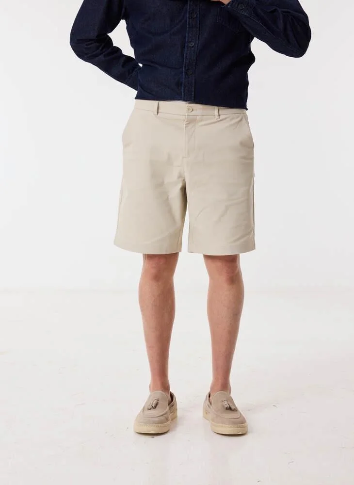 أشيتا فرنانديز Orin Men’s Beige Relaxed Fit Shorts – 100% Cotton Solid Knee Length Shorts | Lightweight Smart Casual Waist Button Shorts