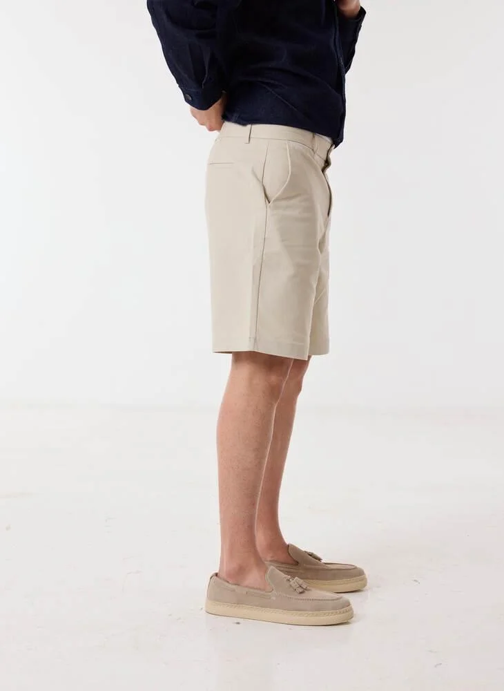 Ashita Fernandes  Orin Men’s Beige Relaxed Fit Shorts – 100% Cotton Solid Knee Length Shorts | Lightweight Smart Casual Waist Button Shorts for Men | Best Price UAE