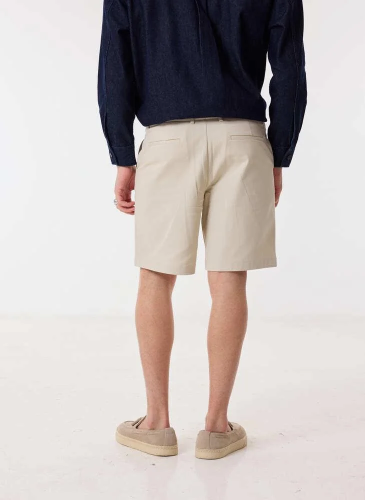 Ashita Fernandes  Orin Men’s Beige Relaxed Fit Shorts – 100% Cotton Solid Knee Length Shorts | Lightweight Smart Casual Waist Button Shorts for Men | Best Price UAE
