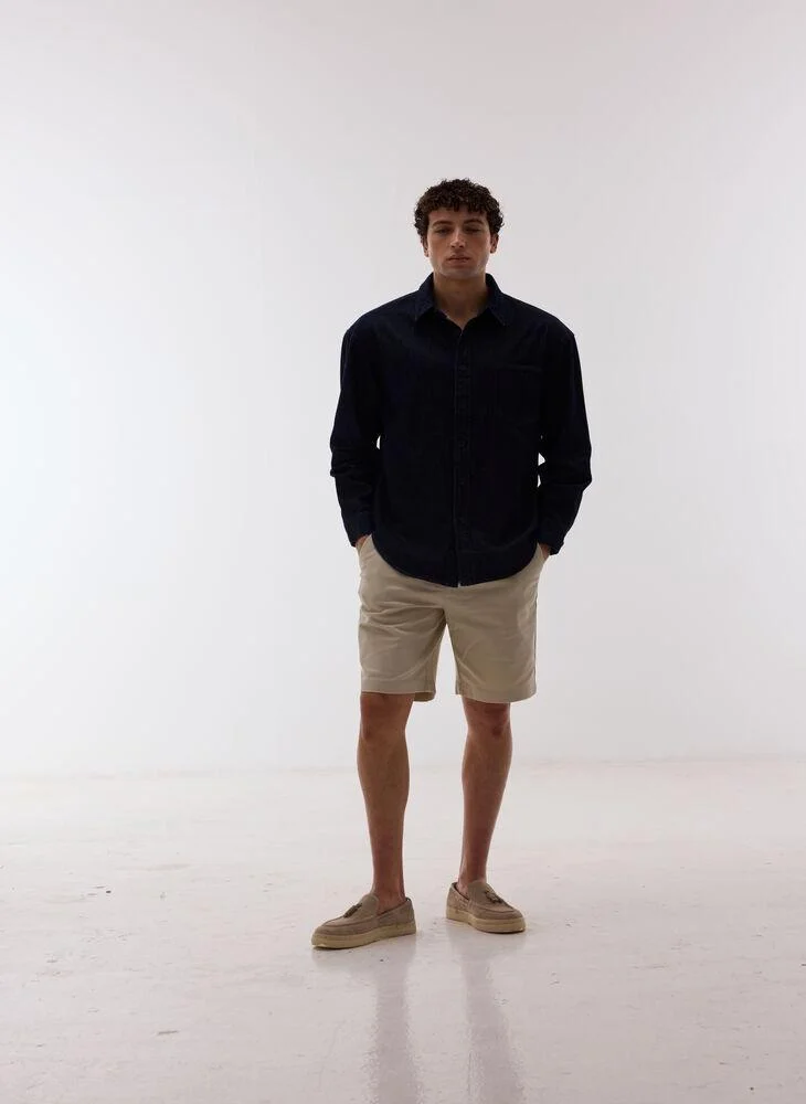 أشيتا فرنانديز Orin Men’s Beige Relaxed Fit Shorts – 100% Cotton Solid Knee Length Shorts | Lightweight Smart Casual Waist Button Shorts