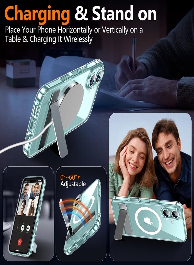 جراب xiwxi لهاتف iPhone 16 مع حامل، [متوافق مع Magsafe] [واقي شاشة واحد]، حماية من الدرجة العسكرية ومضاد للاصفرار، جراب هاتف مغناطيسي لهاتف iPhone 16، شفاف - Image 3