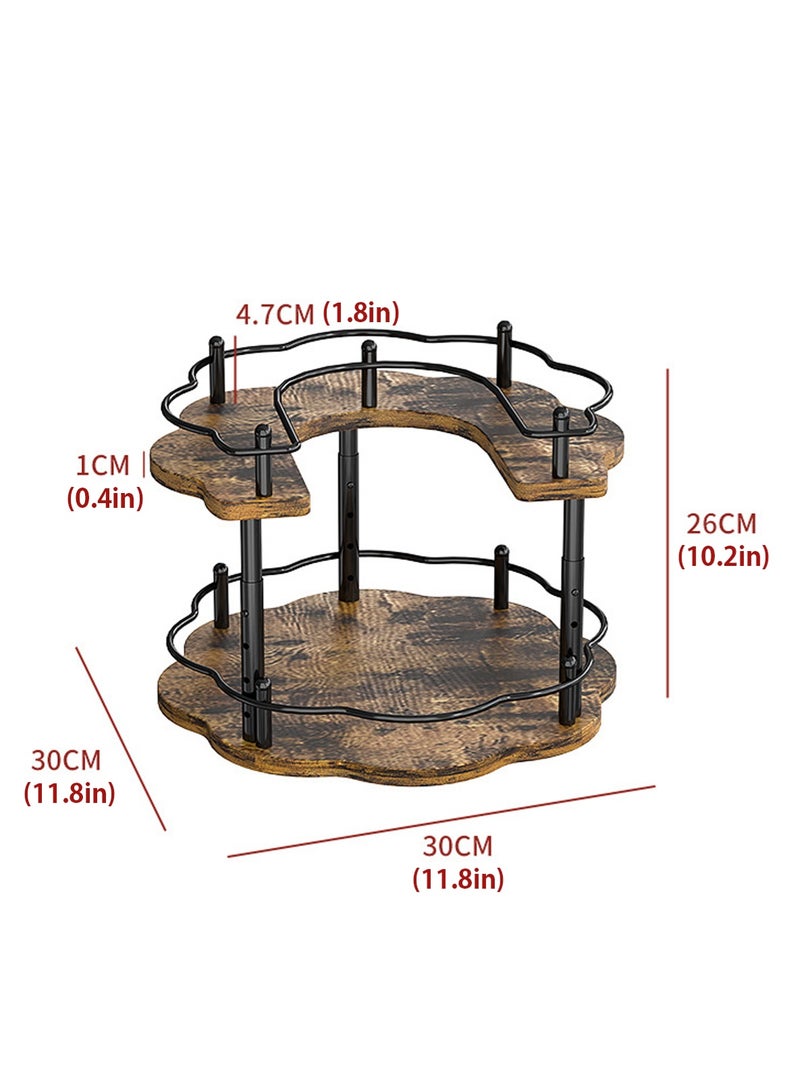 LOOPITYS Double layer rotating spice rack, double-layer storage rack, 306 ° rotating storage tray made of wood, with a stable carousel base and 4 height settings, suitable for storage in cabinets, kitchen countertops, dining tables, refrigerators, cabinets, dressing tables (petal shape size: 30cm * 30cm * 26cm) - Image 3