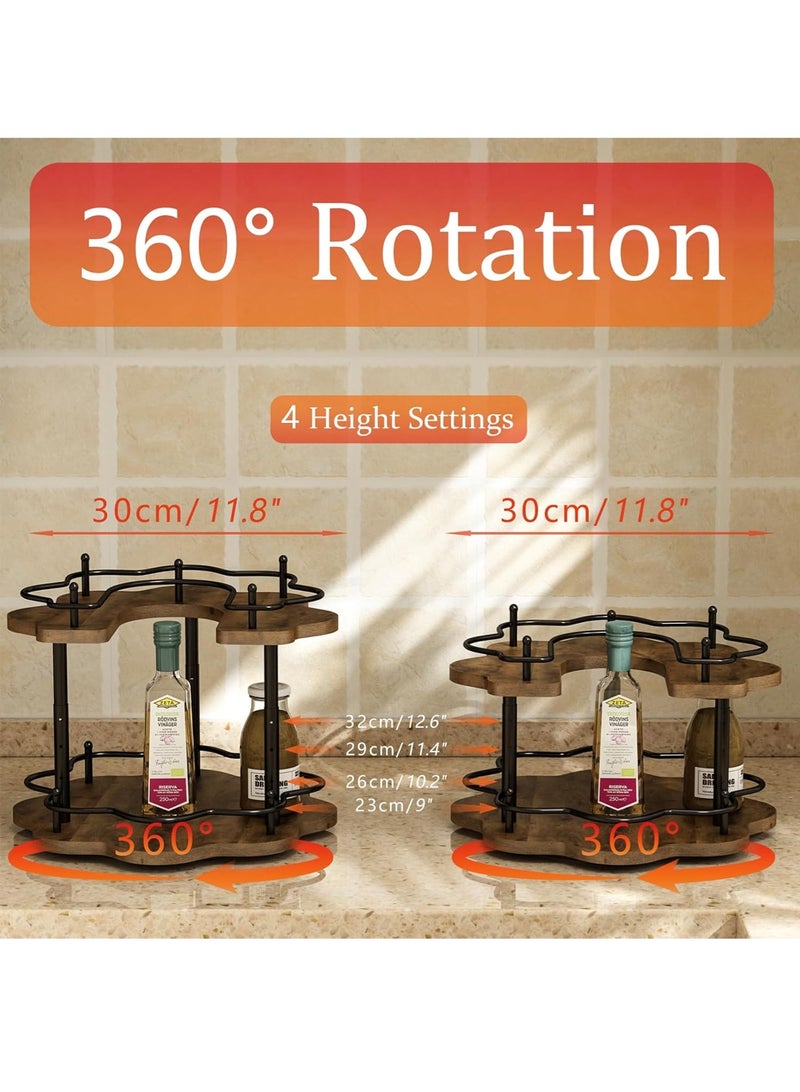 LOOPITYS Double layer rotating spice rack, double-layer storage rack, 306 ° rotating storage tray made of wood, with a stable carousel base and 4 height settings, suitable for storage in cabinets, kitchen countertops, dining tables, refrigerators, cabinets, dressing tables (petal shape size: 30cm * 30cm * 26cm) - Image 5