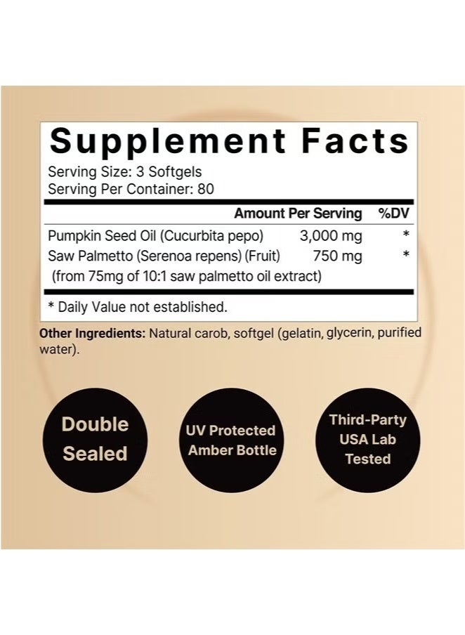 NatureBell Pumpkin Seed Oil 3,000mg Per Serving with Saw Palmetto, 240 Softgels - Image 2