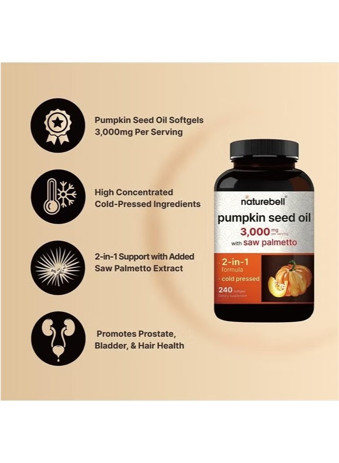 NatureBell Pumpkin Seed Oil 3,000mg Per Serving with Saw Palmetto, 240 Softgels - Image 3
