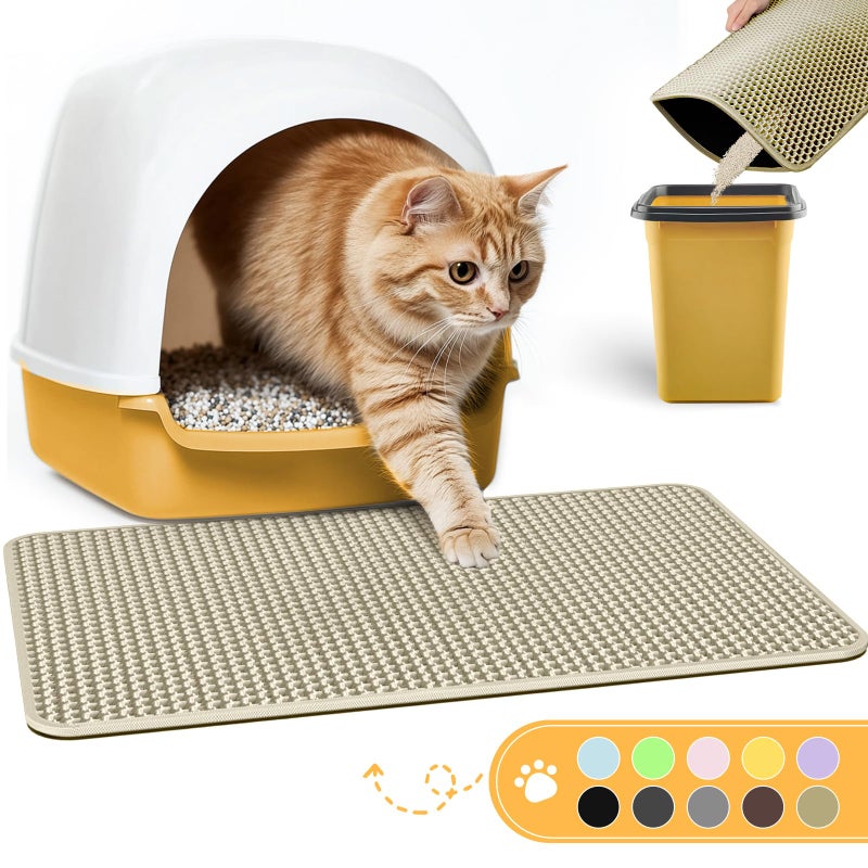 Powools Cat Litter Mat - 23.2'' x 14.6'' Small Litter Trapping Mat, Easy to Clean Litter Box Mat, Waterproof, Urine-Proof, Non-Slip Kitty Litter Mats for Floor, Bright Green - Image 1