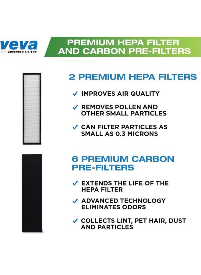 Veva 2 HEPA Air Filters & 6 Carbon Pre-Filters Replacement Filter C Compatible with Germguardian FLT5000/FLT5111 FLT5250PT, AC5000, AC5000E, AC5250PT, AC5350B, AC5350BCA, AC5350W, AC5300B - Image 2