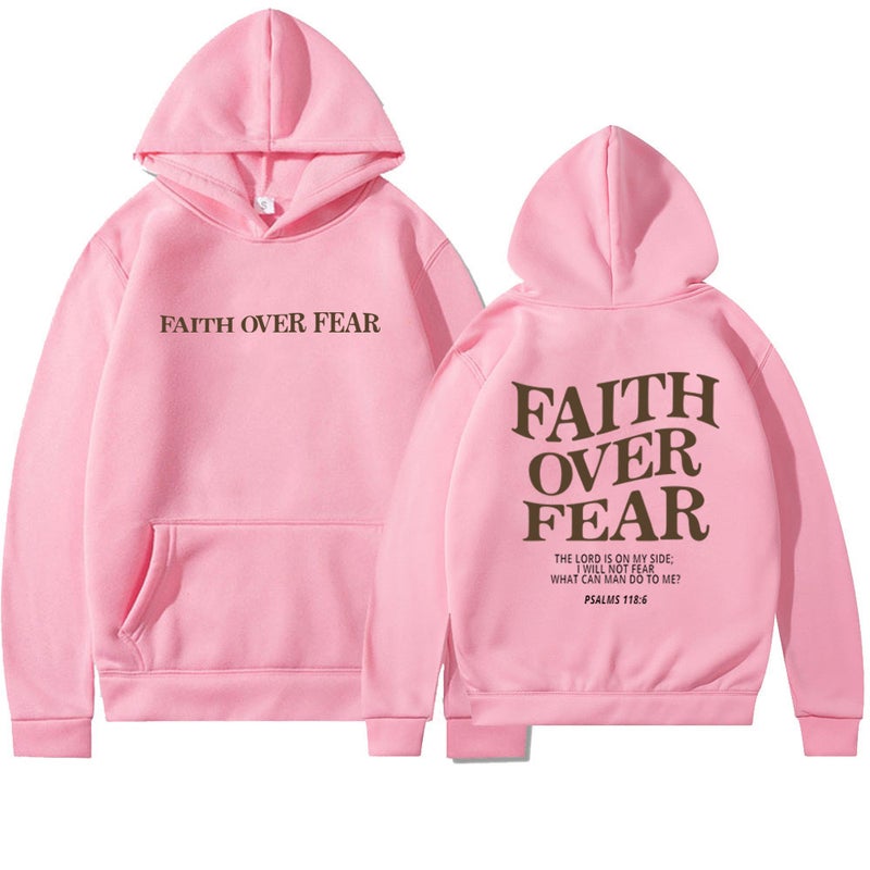 Foreign trade Amazon AliExpress 2024 new hooded long sleeve Faith Over Fear printed sweater on behalf of hair Pink