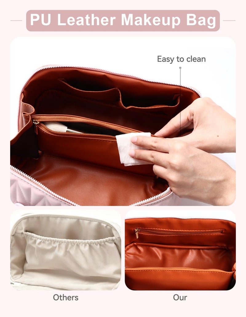 VIDIBESTY Travel Makeup Bag for Women, Large Capacity Cosmetic Bags for Girls, Compact Pouch Make up Organizer, Waterproof Toiletry Bag with Divider and Handle (Pink) - Image 4