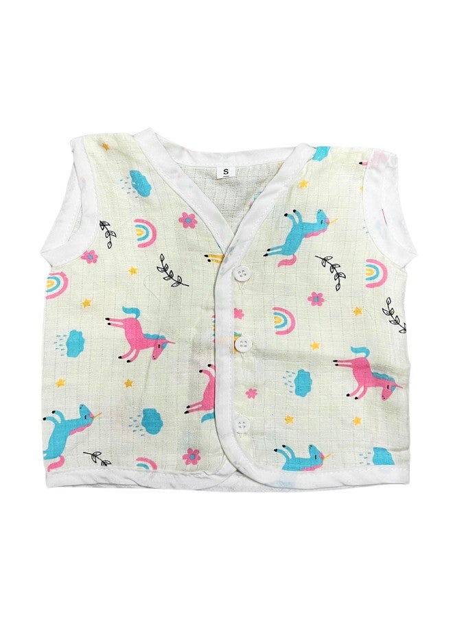 XADIZ 100% Organic Cotton Newborn Baby Jablas | Muslin Button Jabla | White Jabla | Summerwear Jabala | Sleeveless Vest | Baby Products (MULTICOLOR, 0-3 MONTH (Pack Of 05)) - Image 5